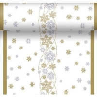 Šerpa stolová Dunicel biela s vločkami Snow Glitter 40 cm x 4,8 m