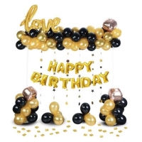 Sada balónikov pre balónikové dekorácie Happy Birthday zlato-čierna 120 ks