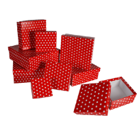 Súprava darčekových boxov červená s bodkami 22,5 x 22,5 x 8 cm 8 ks