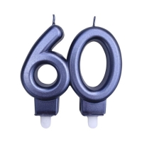 Sviečka číslica 60 metalická modrá 8 cm