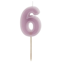 Sviečka narodeninová "6", fialová, 6 cm