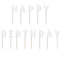 Sviečky tortové nápis Happy Birthday biele 2,5 cm