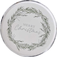 Taniere papierov Venek Merry Christmas strieborn 25 cm 8 ks