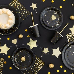 Tal��e pap�rov� �ern� se zlat�mi punt�ky 23 cm 6 ks