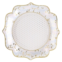 Taniere papierov ruovo - modr kvety so zlatm lemovanm 21 cm 10 ks