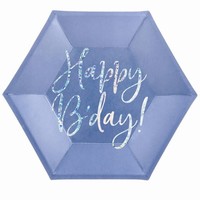 Tanieriky Happy Birthday hranaté modré holografické 20 cm 6 ks