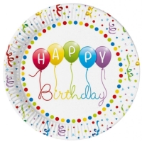 Tanieriky papierov Happy Birthday Streamers 23 cm, 8 ks