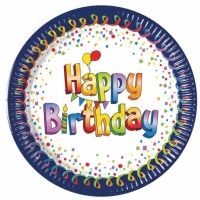 Talky paprov Happy Birthday modr okraje 23 cm 8 ks