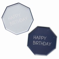 "Happy birthday" Tanieriky papierové, modré 25 cm, 8 ks