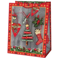 Taška darčeková Jumbo Vianočné ozdoby červená/zelená 44,5x33x13,7 cm