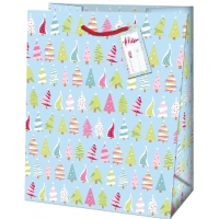 Taška darčeková Maxi Vianočné stromčeky farebné 33 x 26,7 x 13,7 cm