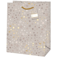 Taška darčeková Medium Hviezdy zlato-strieborné 19 x 10,2 x 23 cm