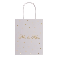 Taška darčeková Mr & Mrs. biela so zlatými bodkami 18x23x8 cm