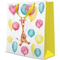 Taška dárková Žirafa s balónky 26,5 x 13 x 33,5 cm