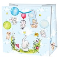 Taška darčeková štvorcová Zvieratká s balónikmi 15x6x14,6 cm
