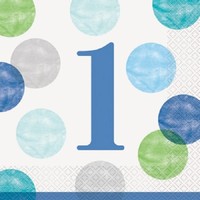 SERVÍTKY 1. narodeniny s modrými bodkami 16ks