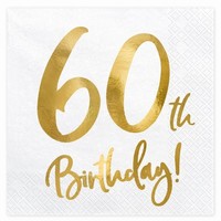 SERVÍTKY 60.narodeniny biele so zlatým nápisom 33x33cm