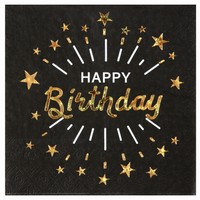 Servtky Happy Birthday ierne 16.5x16.5 cm (10 ks)