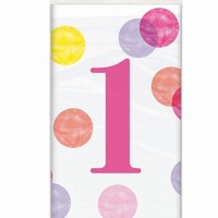 OBRUS plastový 1. narodeniny s ružovými bodkami