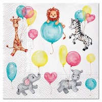 Servítky papierové Zvieratká s balónikmi 33x33 cm, 20 ks