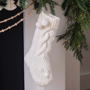 Vánoční punčocha pletená krémová 45 x 20 cm