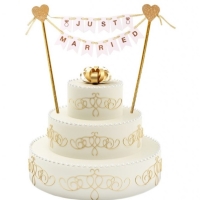 Zápich na svadobnú tortu zlatý Just Married 25 cm