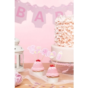 Zápichy na dort a cupcakes Baby Shower Slon růžový 5 ks