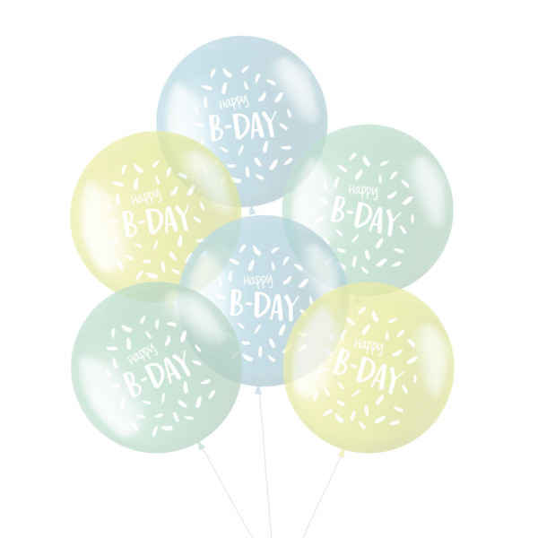 Balóniky latexové kryštálové pastelové Happy B-Day 48 cm, 6 ks