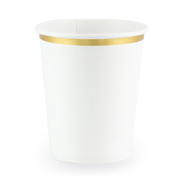 E-shop Kelímky papierové biele so zlatým prúžkom 260 ml, 6 ks