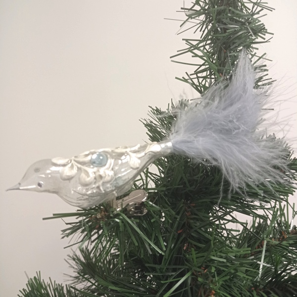 Ozdoba vianočná Metallic dekor s modrým kamienkom - vták veľký