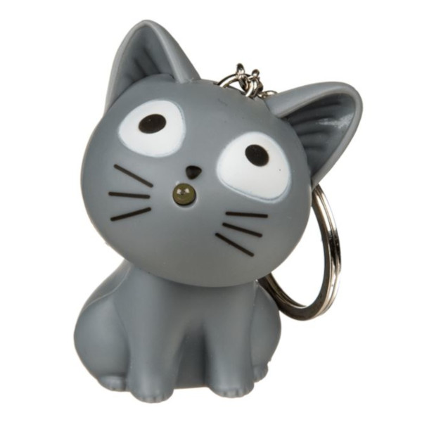 E-shop Prívesok na kľúče so zvukom a svetielkom Mačka šedá 5 cm