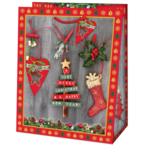 Taška darčeková Medium Vianočné ozdoby červená/zelená 19 x 10,2 x 23 cm
