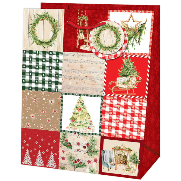 Taka darekov Medium Vianon patchwork erven/zelen 19 x 10,2 x 23 cm