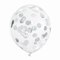 Balóniky latexové transparentné so striebornými konfetami 30 cm 6 ks
