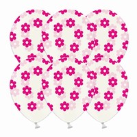 Balniky latexov transparentn Kvietky magenta 30 cm 6 ks