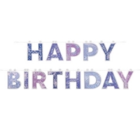 Banner Happy Birthday s glitrami modro-fialový 183 cm