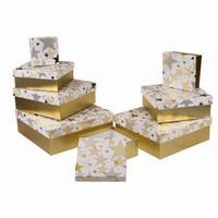 SADA darčekových boxov zlaté s hviezdami 22,5x22,5x8cm 8ks