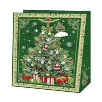 Taška darčeková štvorcová zelená Vianočný stromček 15x14,5x6 cm