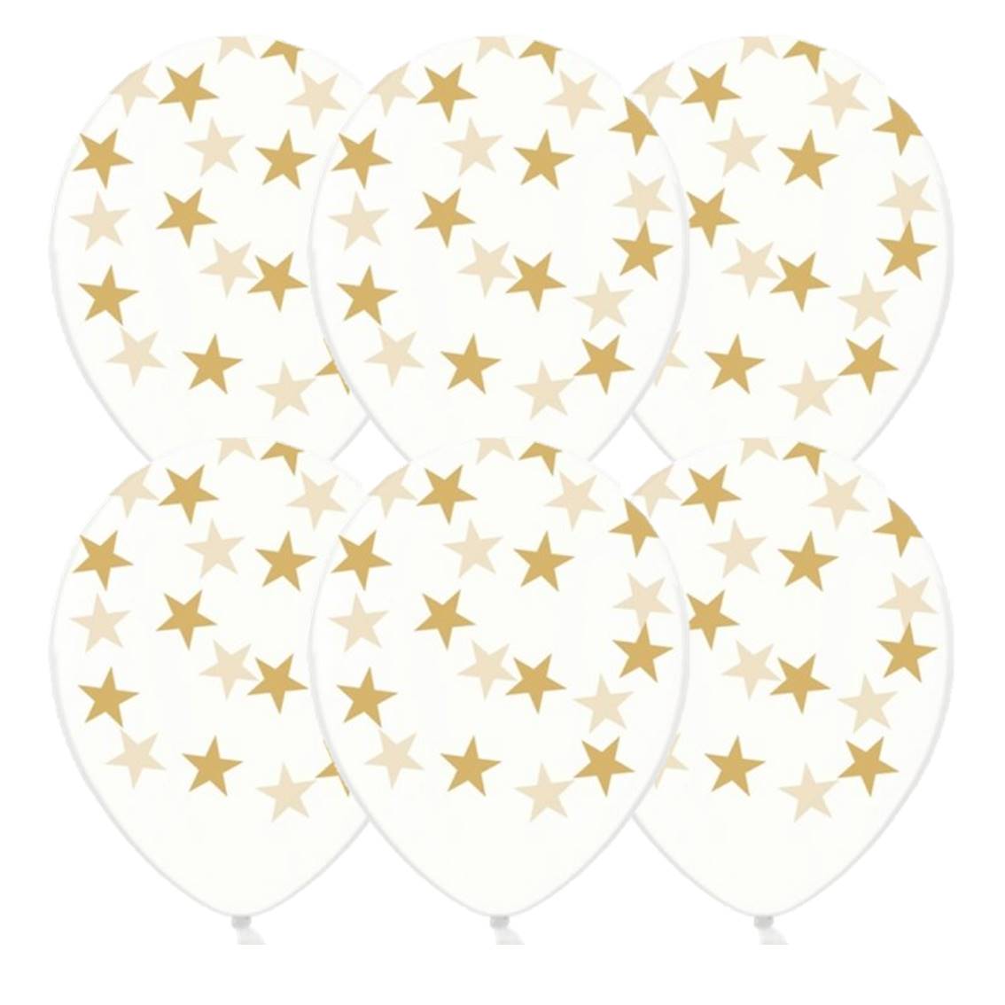 Balónik latexový TRANS s potlačou zlatej hviezdy 6 ks
