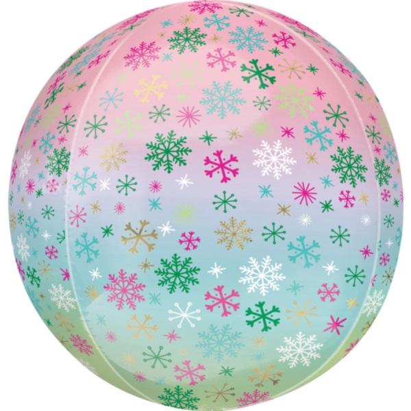 Balónik fóliový OBRZ guľa Ombré snehové vločky 40 cm