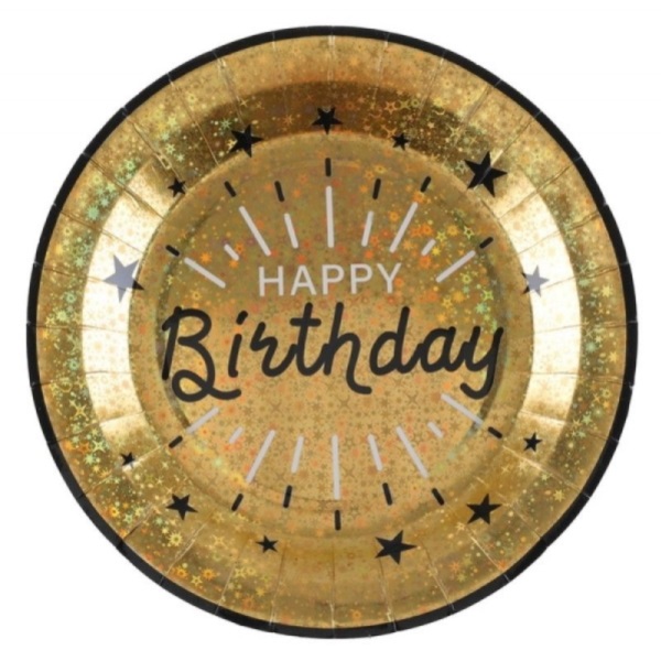 TANIERE papierové Happy Birthday Sparkling zlaté 22cm 10ks