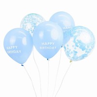 BALÓNIKY latexové modré a konfety Happy Birthday 30 cm 5 ks