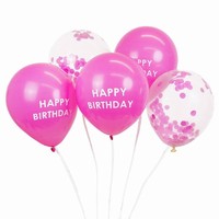 BALÓNIKY latexové ružové a konfety Happy Birthday 30 cm 5 ks