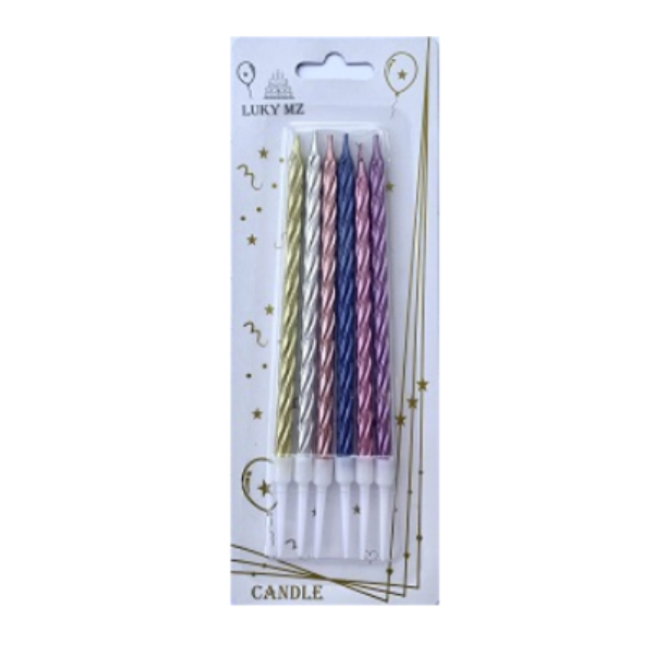 Svky dortov spirlov metalick barevn 13 cm 6 ks