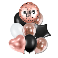 Balnkov buket - "Birthday girl", narozeniny, rose gold a ern 9ks