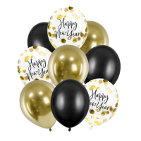 Balnkov set - Happy New Year erno-zlat s konfetami 9 ks